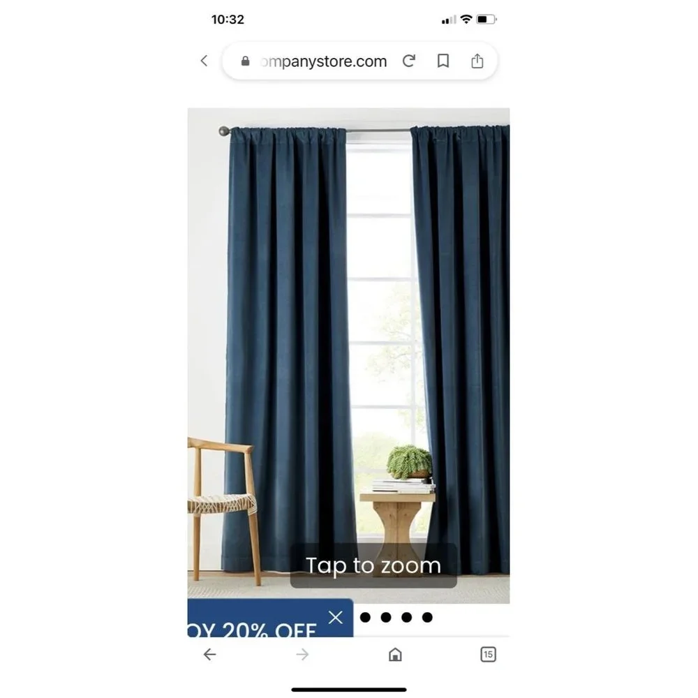 The Company Store Velvet Curtains Blue Kensington Valance 50
